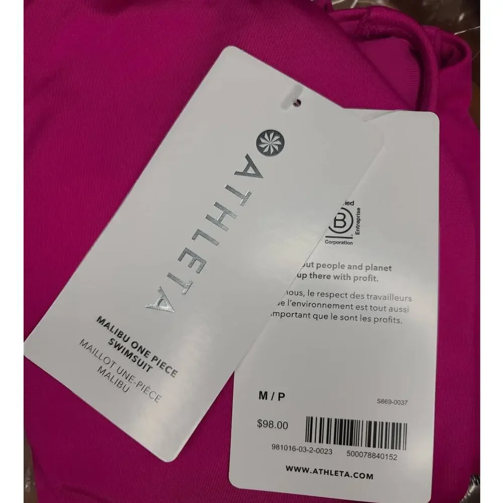 NWT Athleta Malibu one piece swimsuit - MEDIUM PETITE - Electric Fuchsia - MP